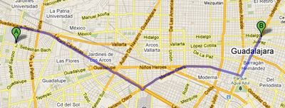 google-maps-y-rutas-en-guadalajara Google ya nos inidica la ruta a seguir entre dos ubicaciones para Guadalajara